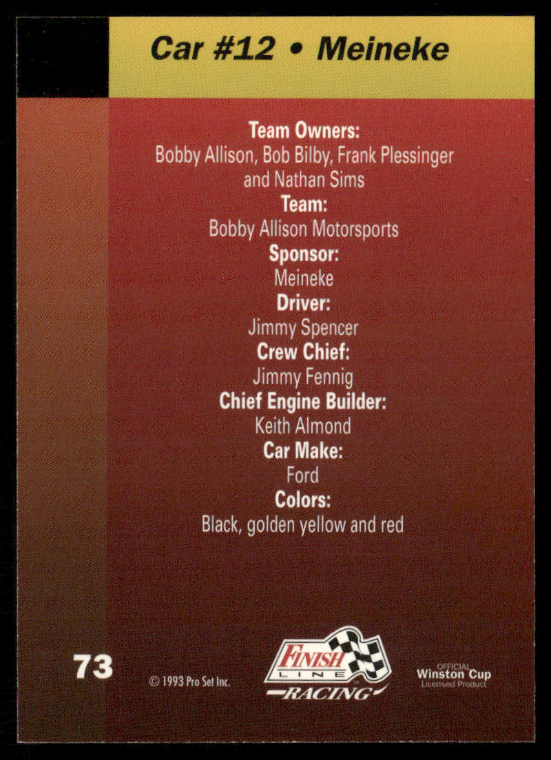 Jimmy Spencer's Car / Davey Allison's Car 1993 Finish Line #73