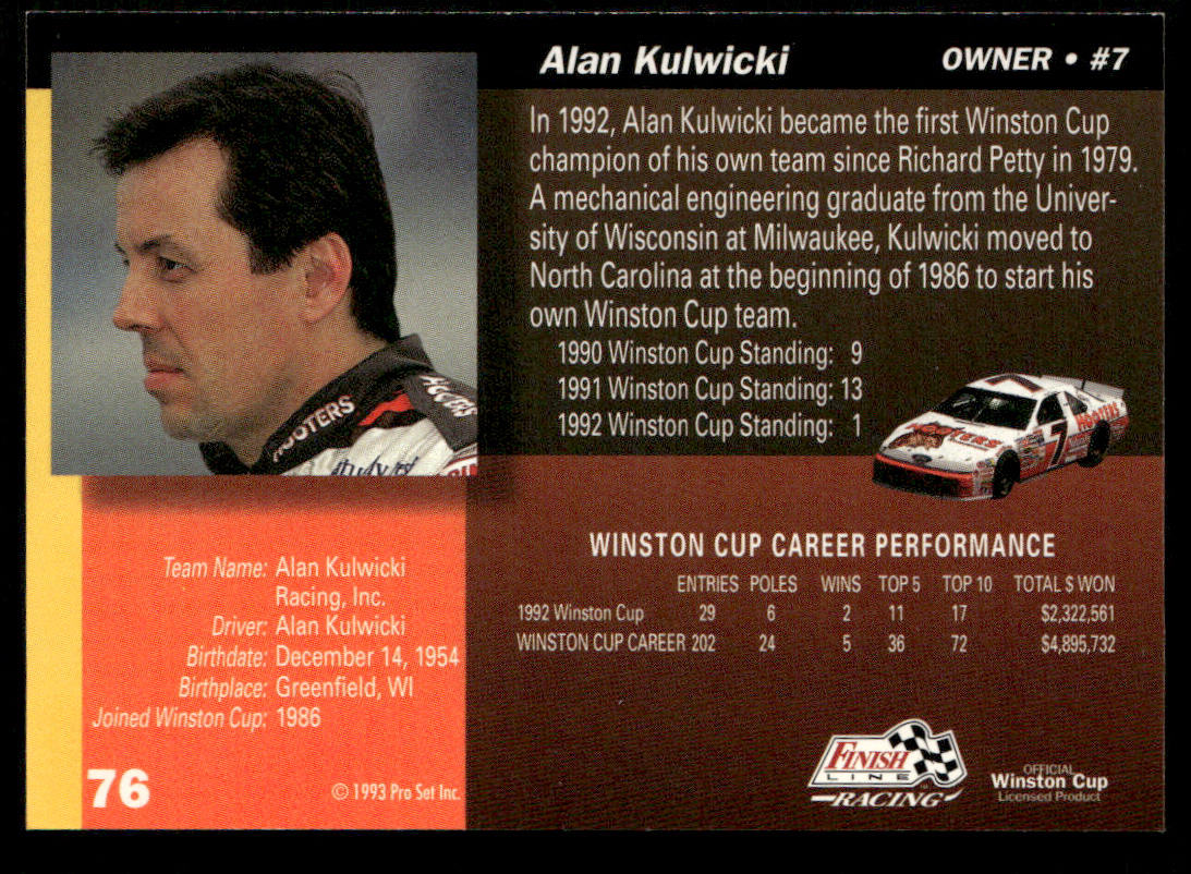 Alan Kulwicki 1993 Finish Line #76 AK Racing