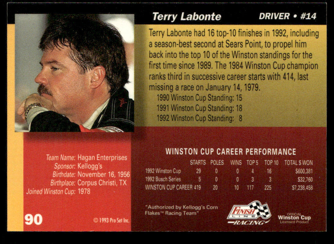 Terry Labonte 1993 Finish Line #90 Hagan Enterprises