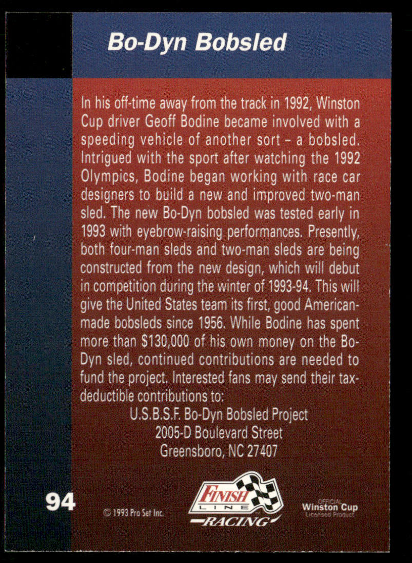 Bo-Dyn Bobsled 1993 Finish Line #94 Bud Moore Engineering