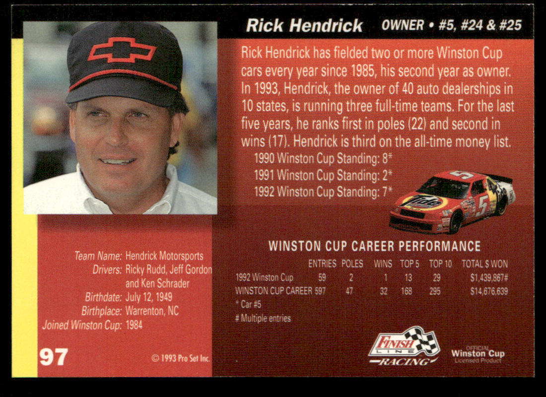 Rick Hendrick 1993 Finish Line #97 Hendrick Motorsports