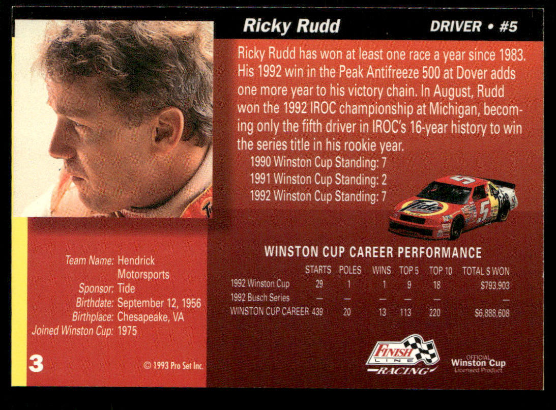 Ricky Rudd 1993 Finish Line #3 Hendrick Motorsports