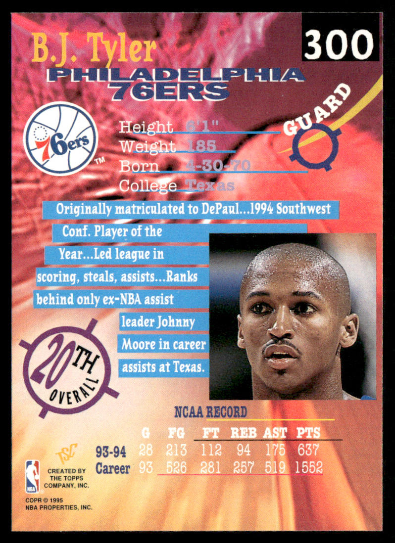 B.J. Tyler 1994-95 Stadium Club #300 RC Philadelphia 76ers