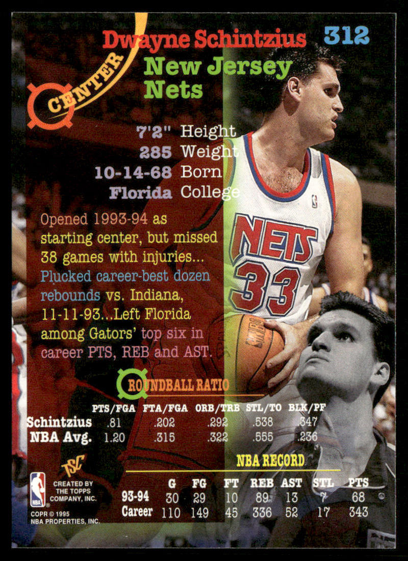Dwayne Schintzius 1994-95 Stadium Club #312 New Jersey Nets