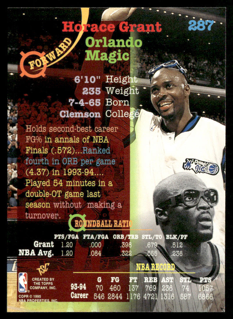 Horace Grant 1994-95 Stadium Club #287 Orlando Magic