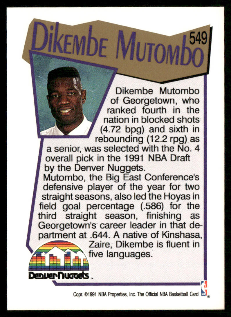 Dikembe Mutombo 1991-92 Hoops #549 RC Denver Nuggets