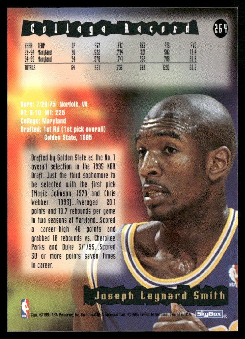 Joe Smith 1995-96 Hoops #264 RC Golden State Warriors