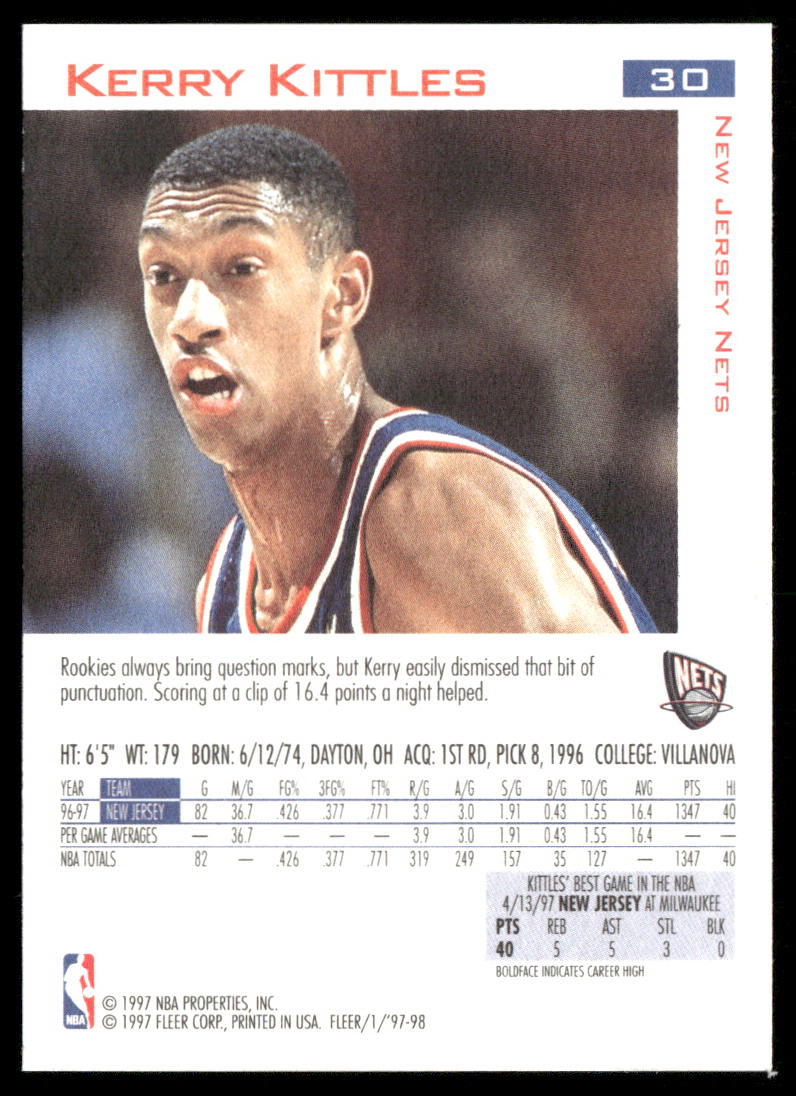 Kerry Kittles 1997-98 Fleer #30 New Jersey Nets