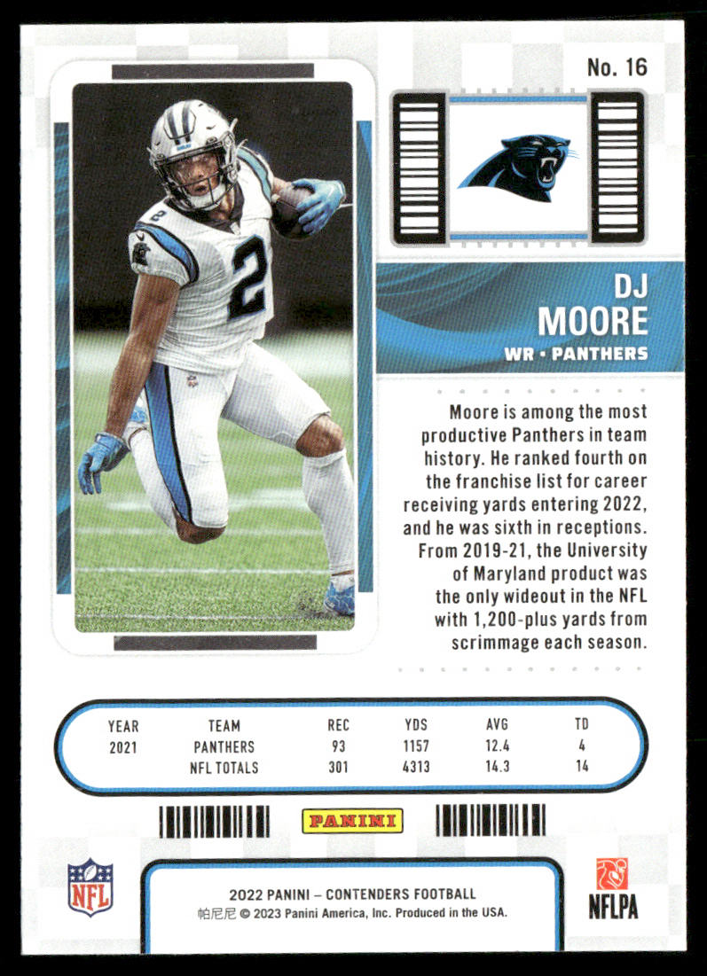 DJ Moore 2022 Panini Contenders #16 Carolina Panthers