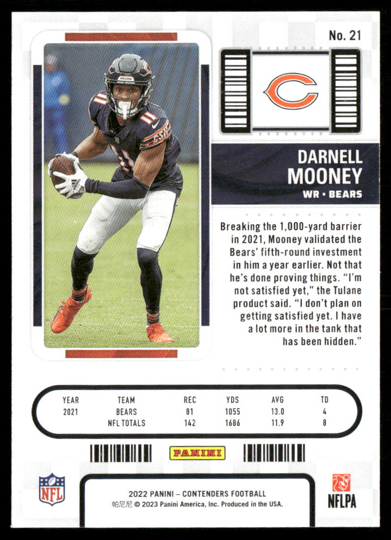 Darnell Mooney 2022 Panini Contenders #21 Chicago Bears