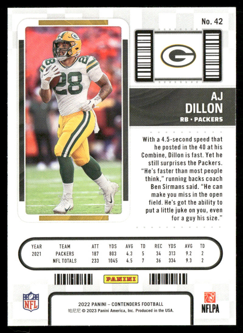 AJ Dillon 2022 Panini Contenders #42 Green Bay Packers