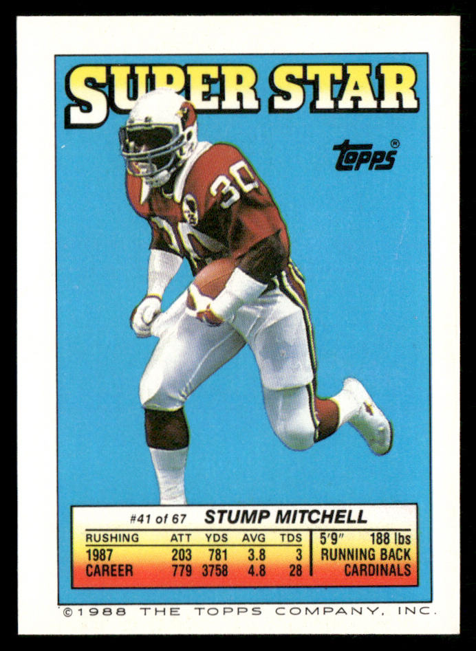 1988 Topps Stickers #12 / 209c Stump Mitchell 41 back