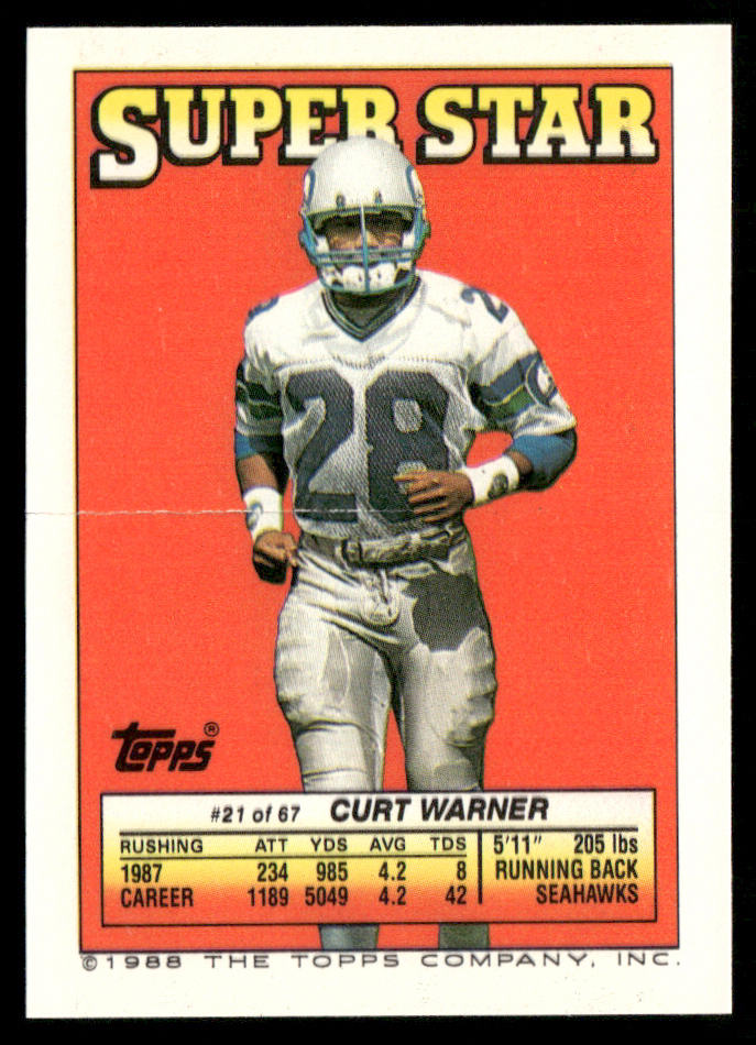 1988 Topps Stickers #18 / 212b Curt Warner 21 back