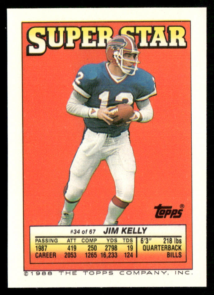 James Wilder 1988 Topps Stickers #23b Jim Kelly 34 Back Tampa Bay Buccaneers