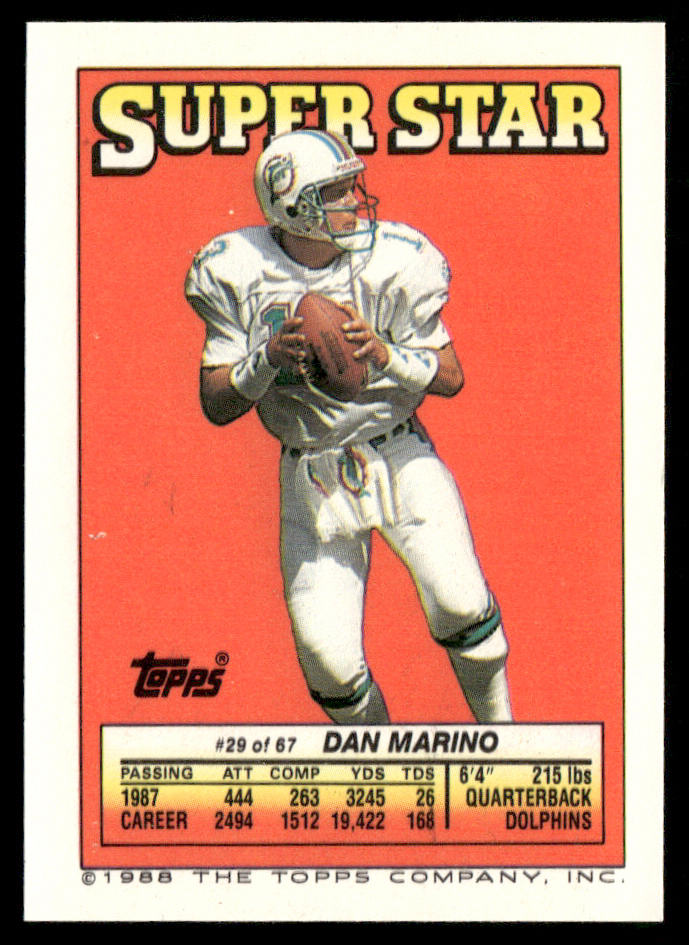 Roger Ruzek / Dave Krieg 1988 Topps Stickers #35 / 269b Dan Marino 29 Back
