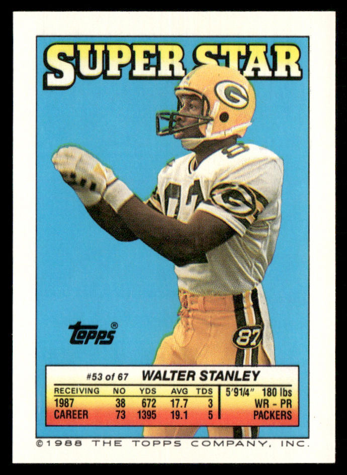 Reggie White 1988 Topps Stickers #43d Walter Stanley 53 Back Philadelphia Eagles