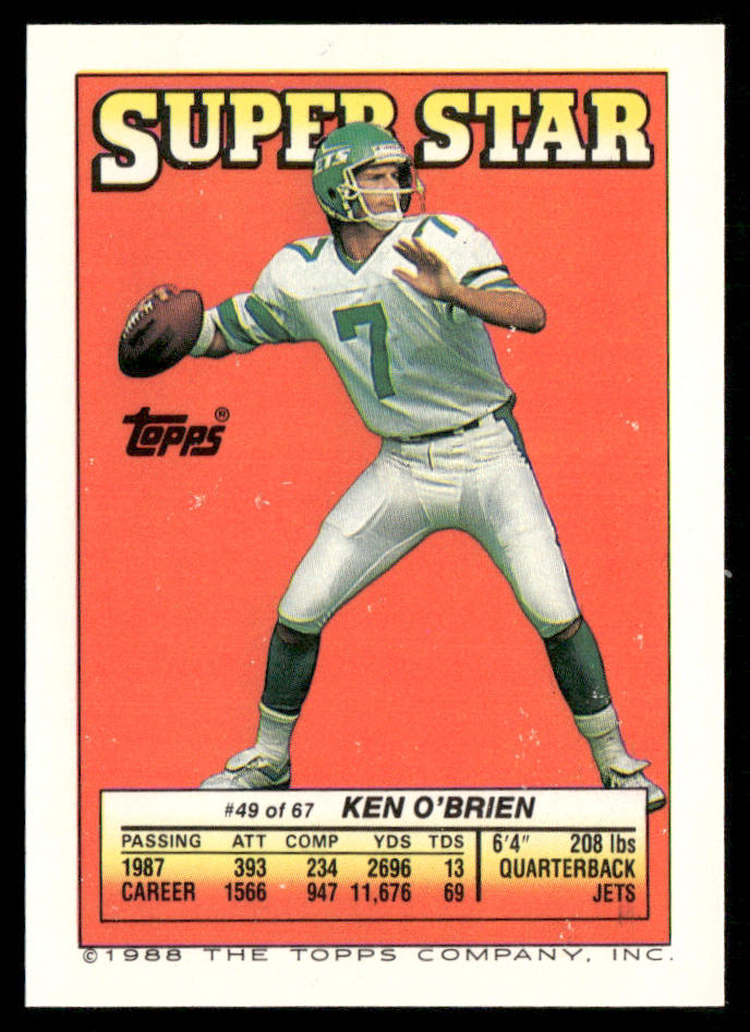 John Rade 1988 Topps Stickers #51c Ken OBrien 49 back Atlanta Falcons