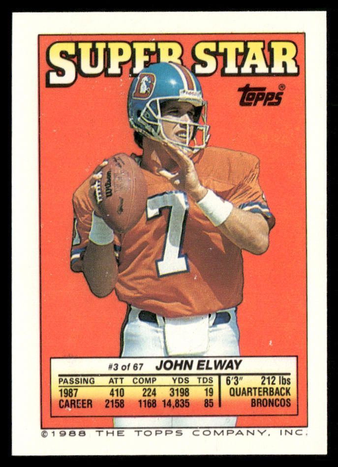 Scott Campbell / Boomer Esiason 1988 Topps Stickers #53 / 160 John Elway 3 back