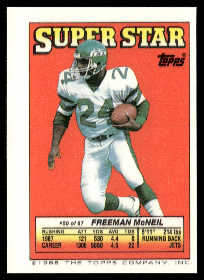 Joe Cribbs / Stradford 1988 Topps Stickers #65 / 221b Freeman McNeil 50 back