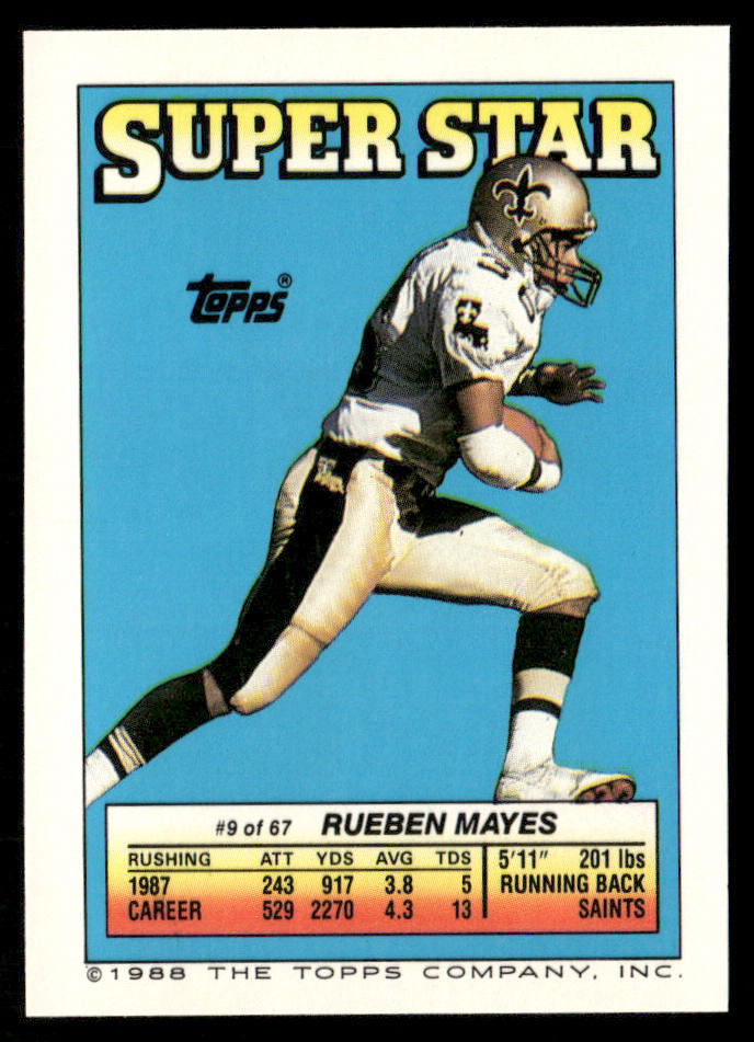 Lawrence Taylor / Johnson 1988 Topps Stickers #73 / 181 Rueben Mayes 9 Back