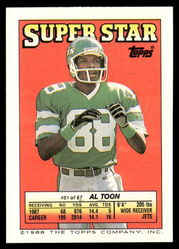 Lionel Manuel / Deron Cherry 1988 Topps Stickers #75 / 204d Al Toon 51 Back