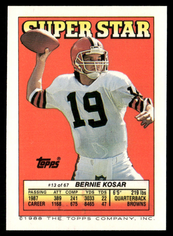 Randy Wright / Mike Bell 1988 Topps Stickers #87 / 206b Bernie Kosar 13 Back