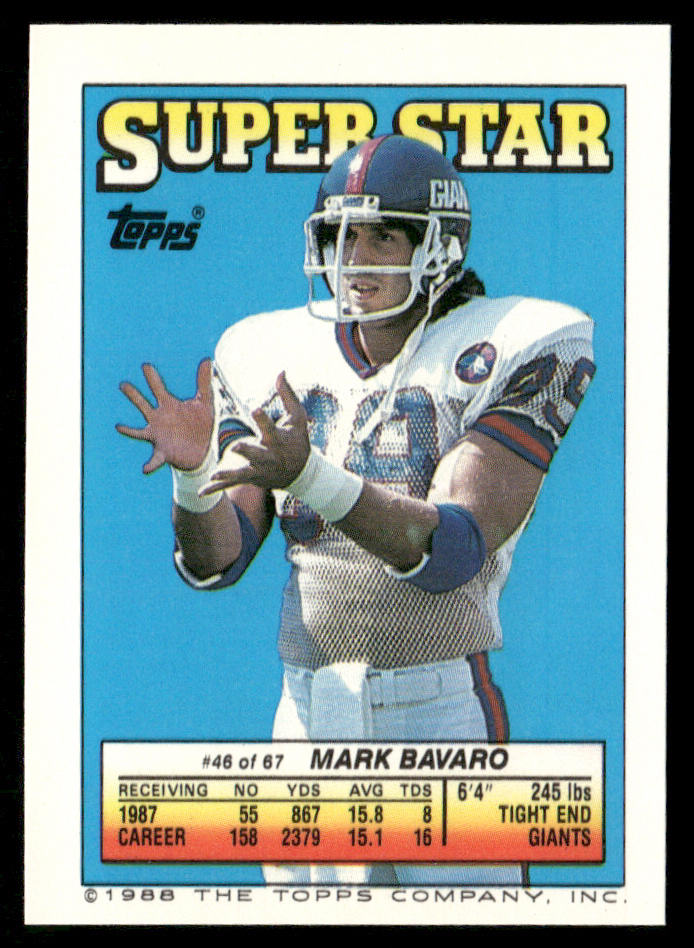 Fullwood / Stephone Paige 1988 Topps Stickers #92 / 207d Mark Bavaro 46 Back