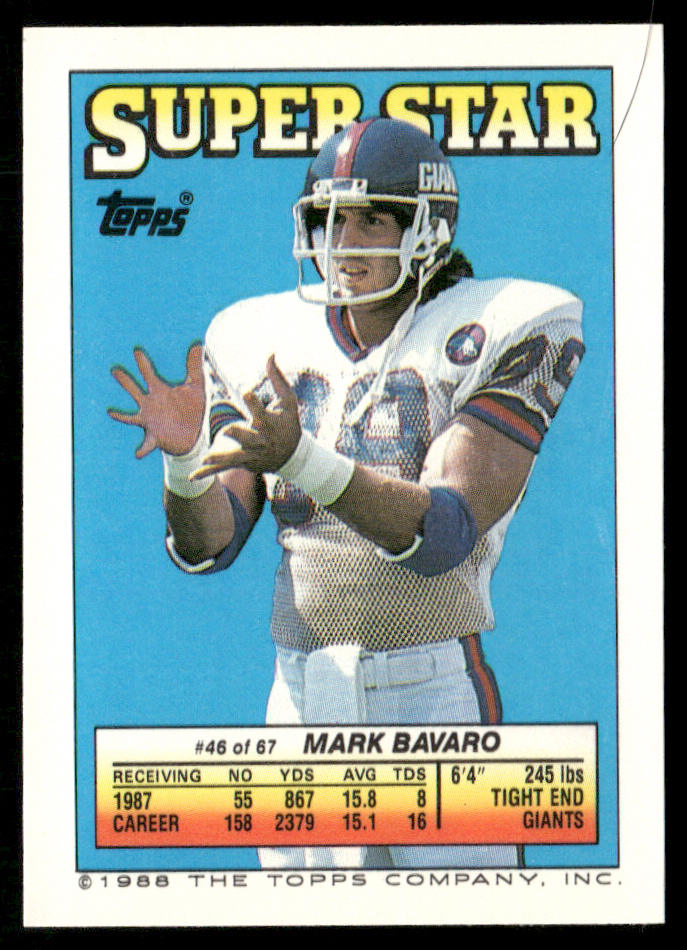 Jackie Slater 1988 Topps Stickers #97d Mark Bavaro 46 Back Los Angeles Rams