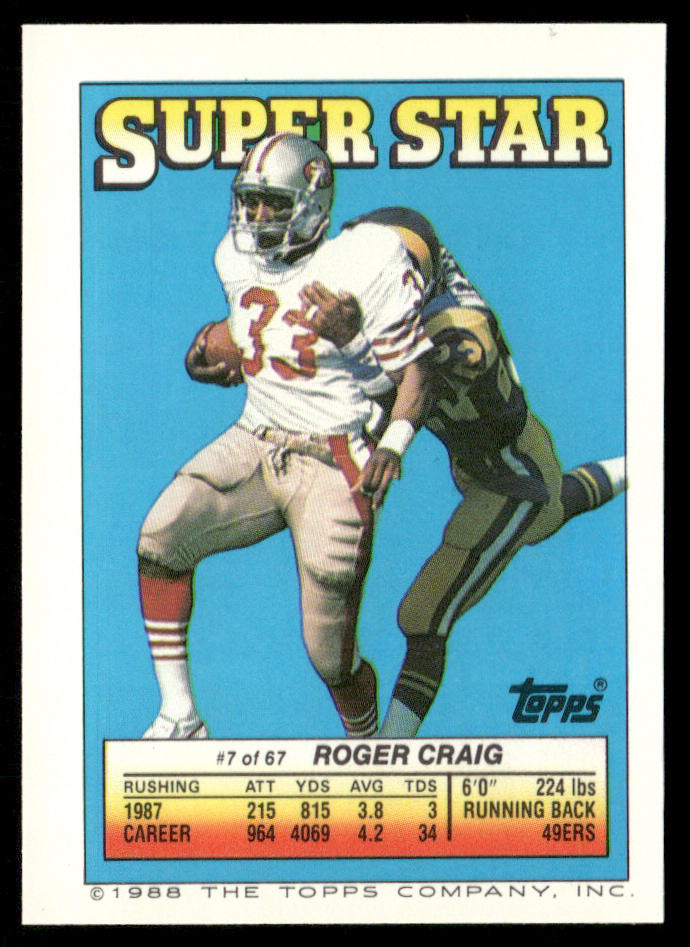 Darrell Green 1988 Topps Stickers #105a Roger Craig 7 Back Redskins