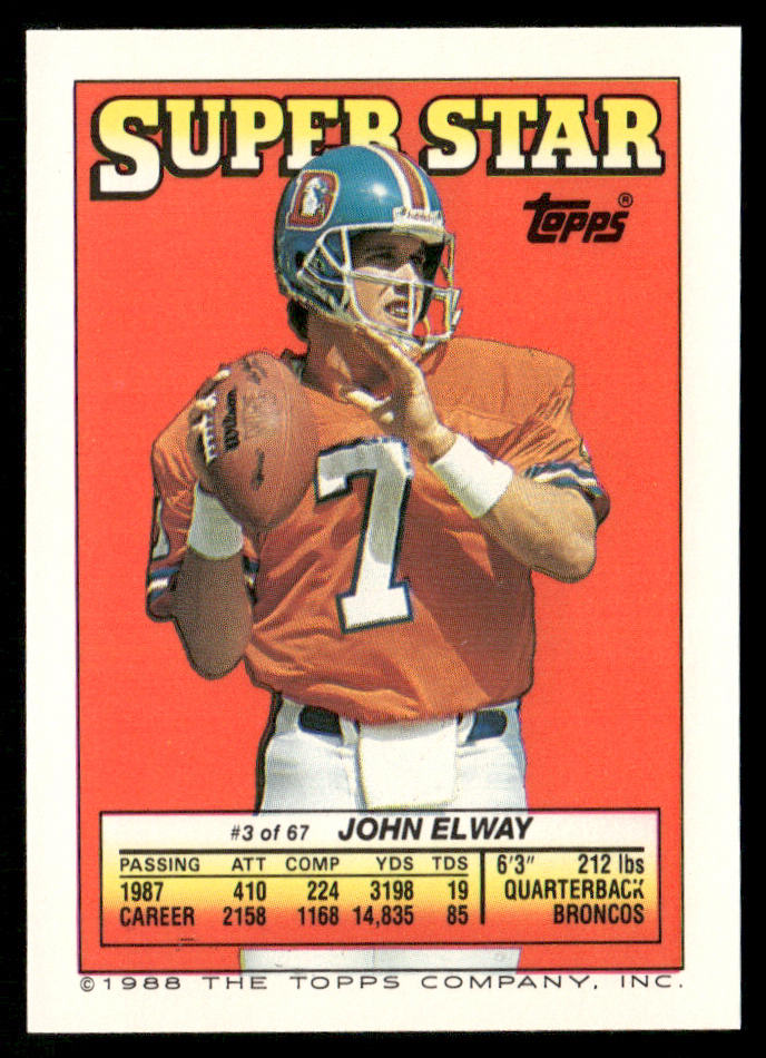 Wade Wilson / Mark Duper 1988 Topps Stickers #124 / 225 John Elway 3 back