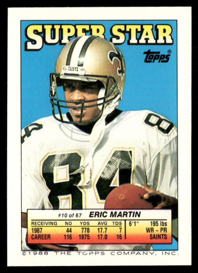 Carlos Carson 1988 Topps Stickers #201a Eric Martin 10 Back Kansas City Chiefs