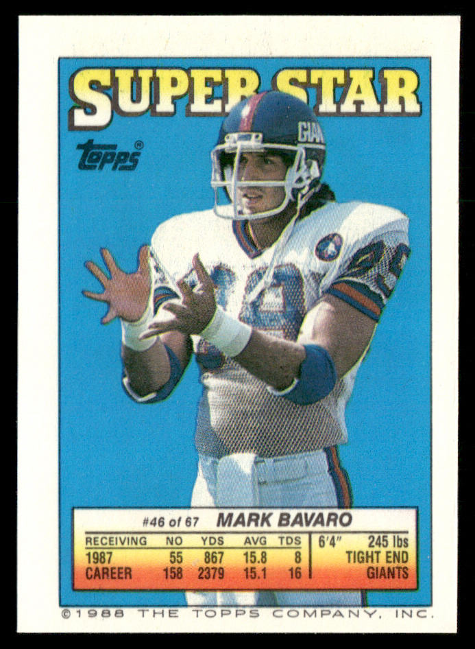 Bob Crable 1988 Topps Stickers #228d Mark Bavaro 46 Back New York Jets