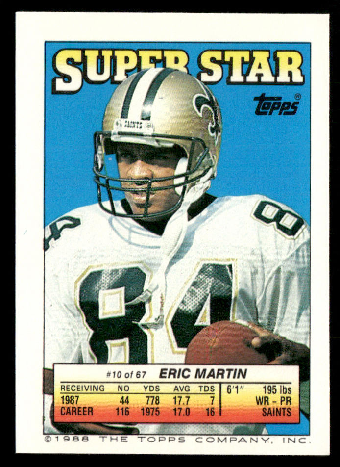 Andre Tippett 1988 Topps Stickers #253a Eric Martin 10 Back New England Patriots