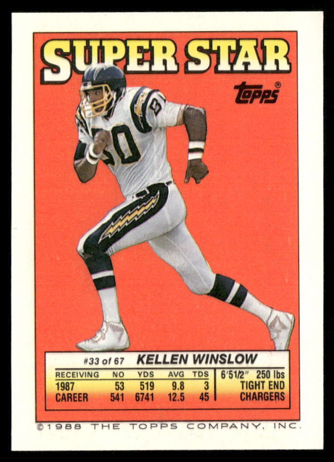 Fredd Young 1988 Topps Stickers #272b Kellen Winslow 33 Back Seattle Seahawks