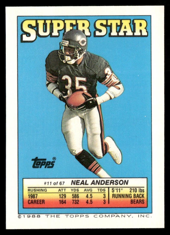 Earnest Jackson 1988 Topps Stickers #277b Neal Anderson 11 Back Steelers