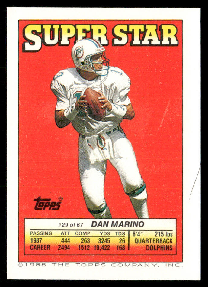 Andre Tippett / Dickerson AP, FOIL 1988 Topps Stickers #141 / 146 Dan Marino 29