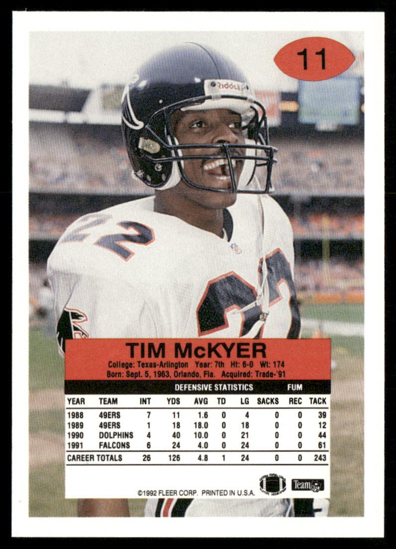 Tim McKyer 1992 Fleer #11 Atlanta Falcons