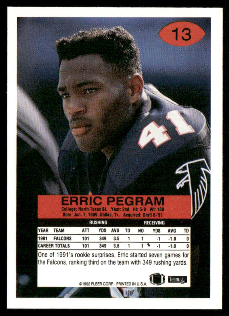 Erric Pegram 1992 Fleer #13 Atlanta Falcons