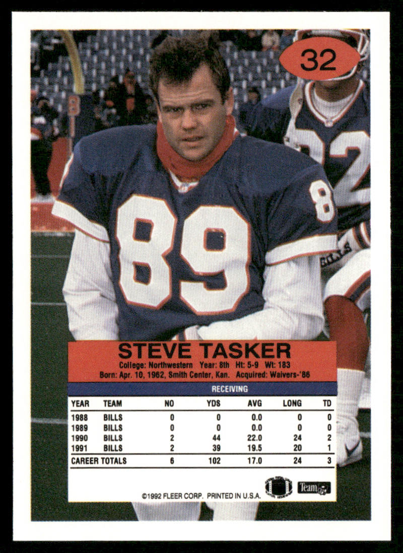 Steve Tasker 1992 Fleer #32 Buffalo Bills