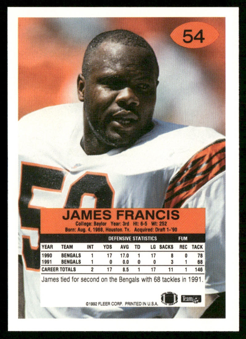 James Francis 1992 Fleer #54 Cincinnati Bengals