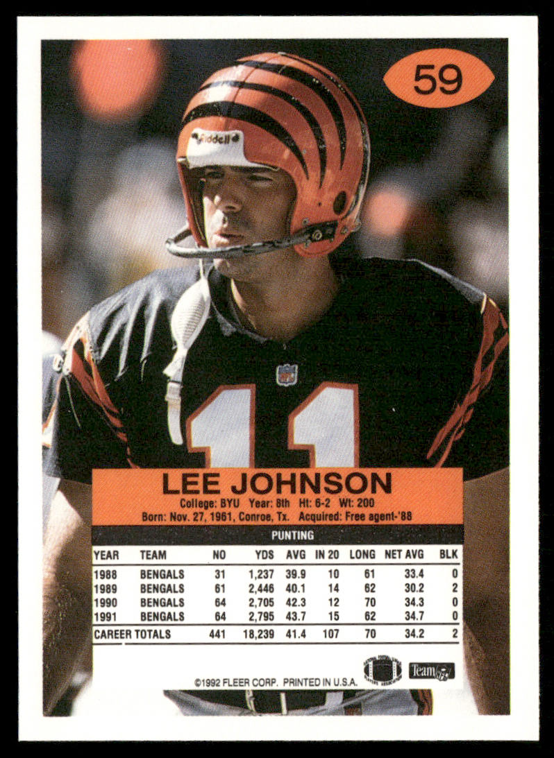 Lee Johnson 1992 Fleer #59 Cincinnati Bengals