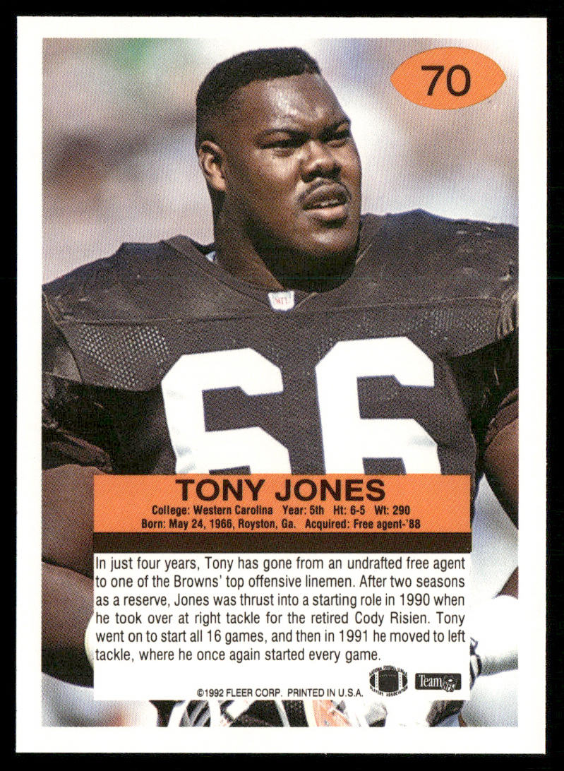 Tony Jones 1992 Fleer #70 Cleveland Browns
