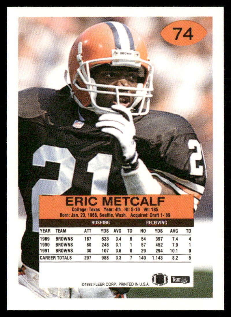 Eric Metcalf 1992 Fleer #74 Cleveland Browns