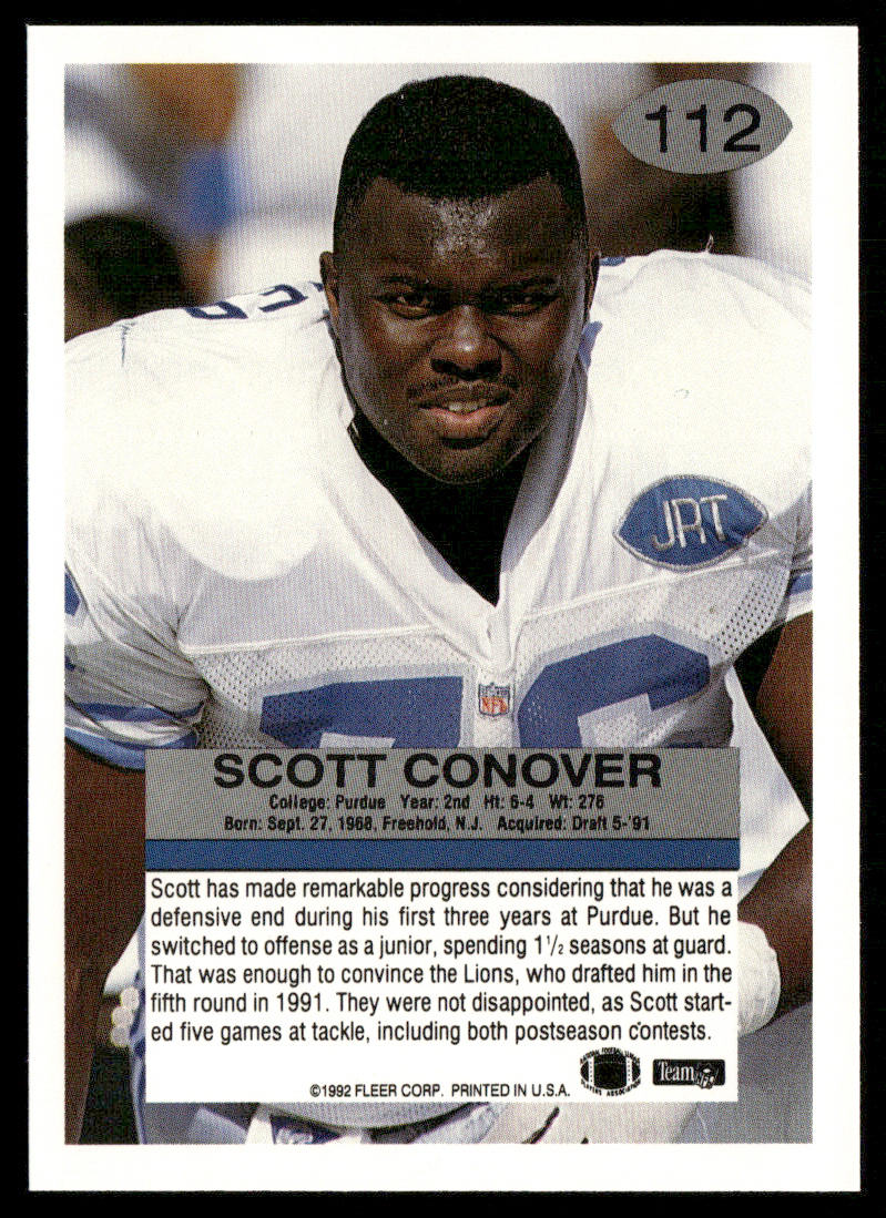 Scott Conover 1992 Fleer #112 RC Detroit Lions