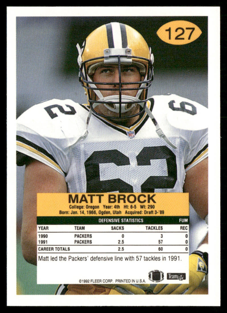 Matt Brock 1992 Fleer #127 Green Bay Packers