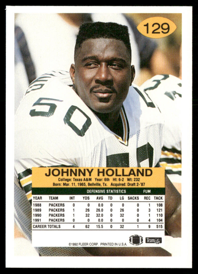 Johnny Holland 1992 Fleer #129 Green Bay Packers