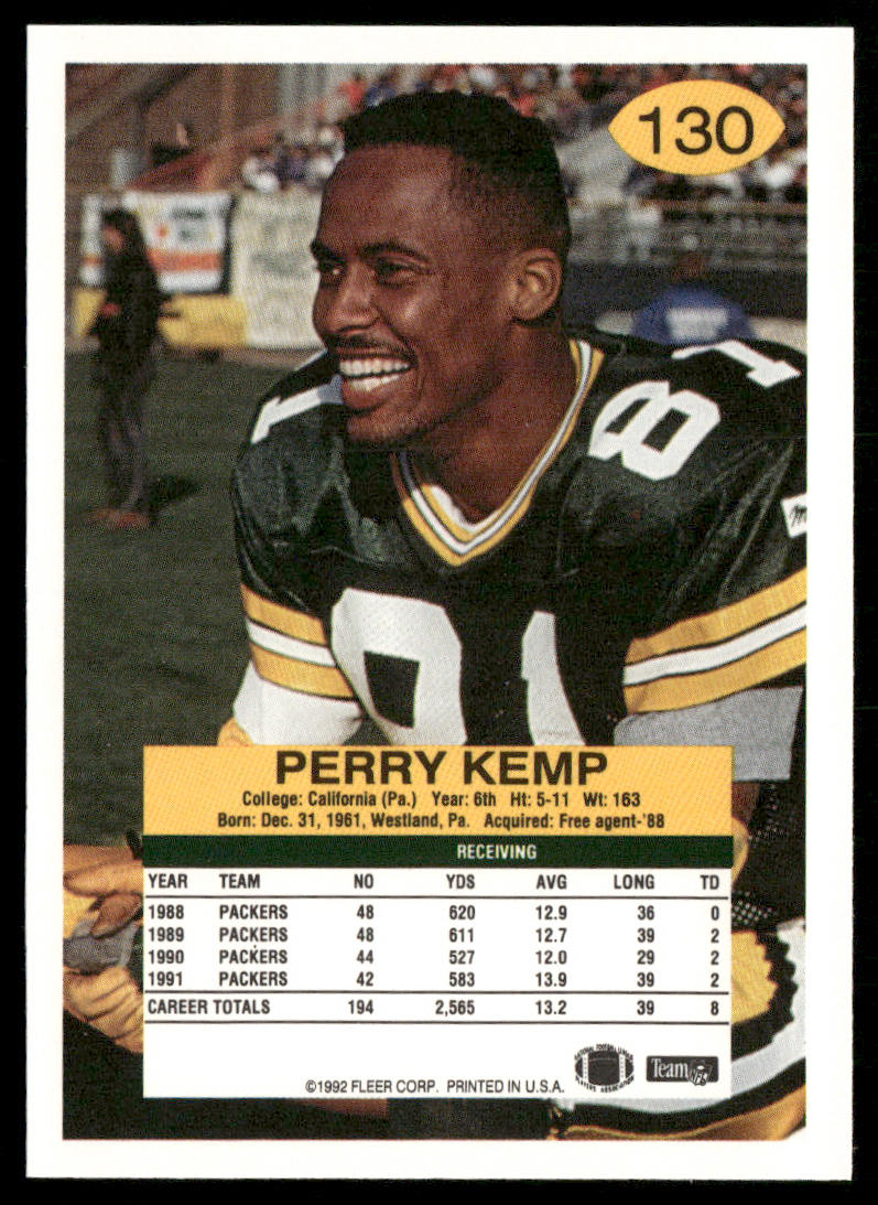 Perry Kemp 1992 Fleer #130 Green Bay Packers