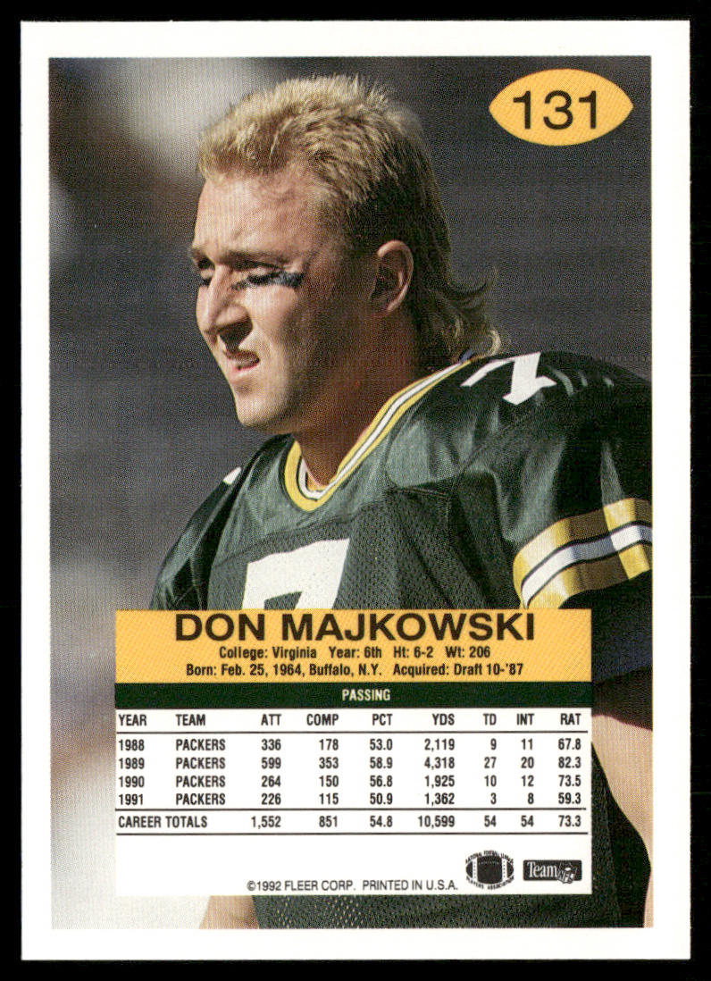 Don Majkowski 1992 Fleer #131 Green Bay Packers