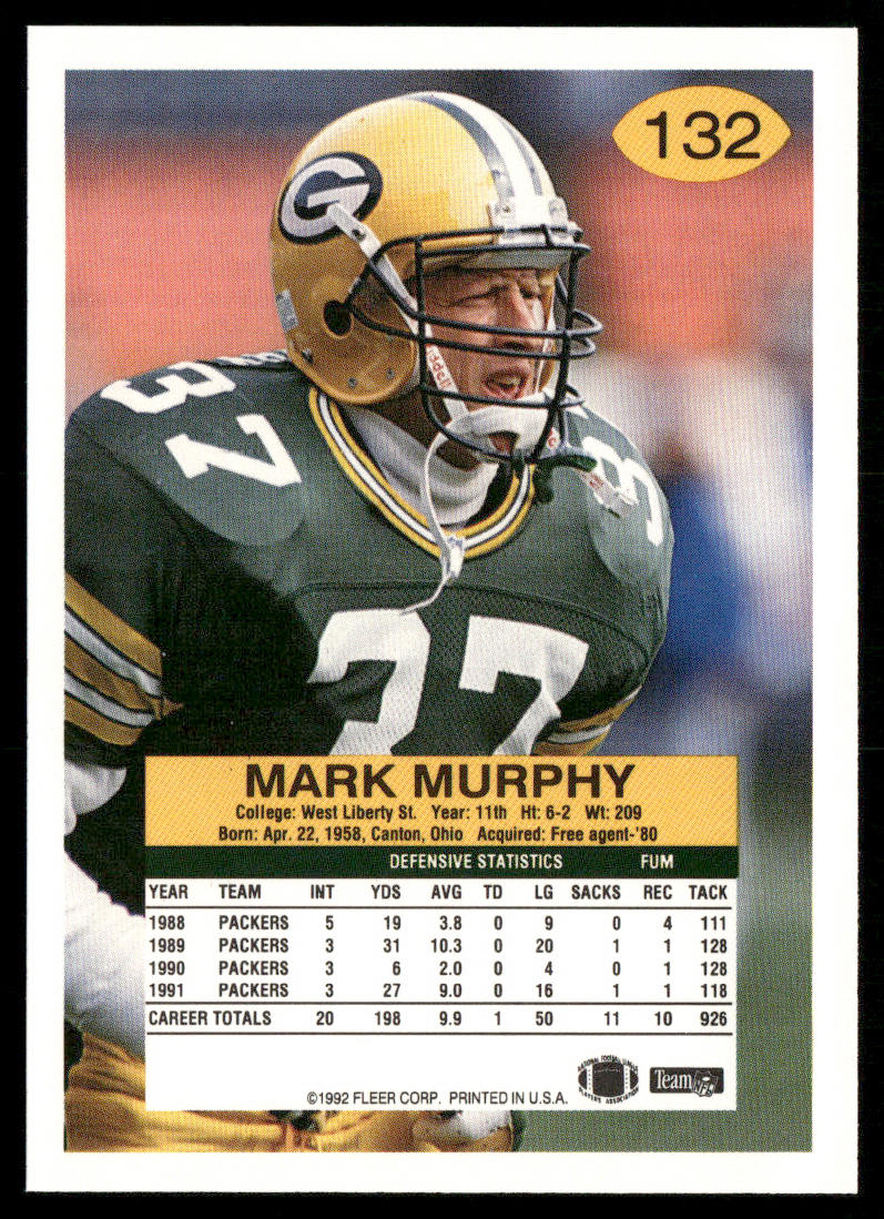 Mark Murphy 1992 Fleer #132 Green Bay Packers
