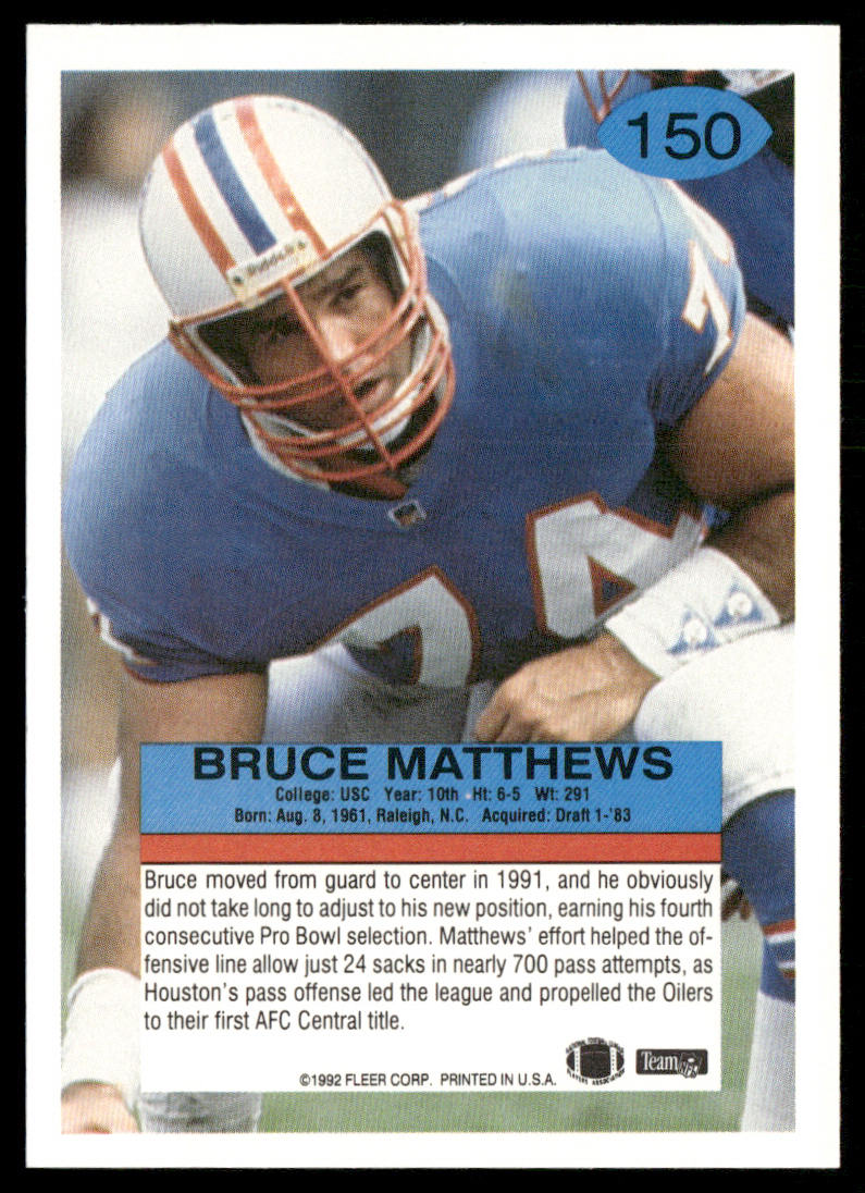 Bruce Matthews 1992 Fleer #150 Houston Oilers